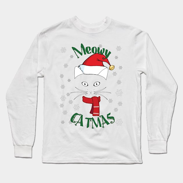 Meowy Catmas Merry Christmas Long Sleeve T-Shirt by yosifov